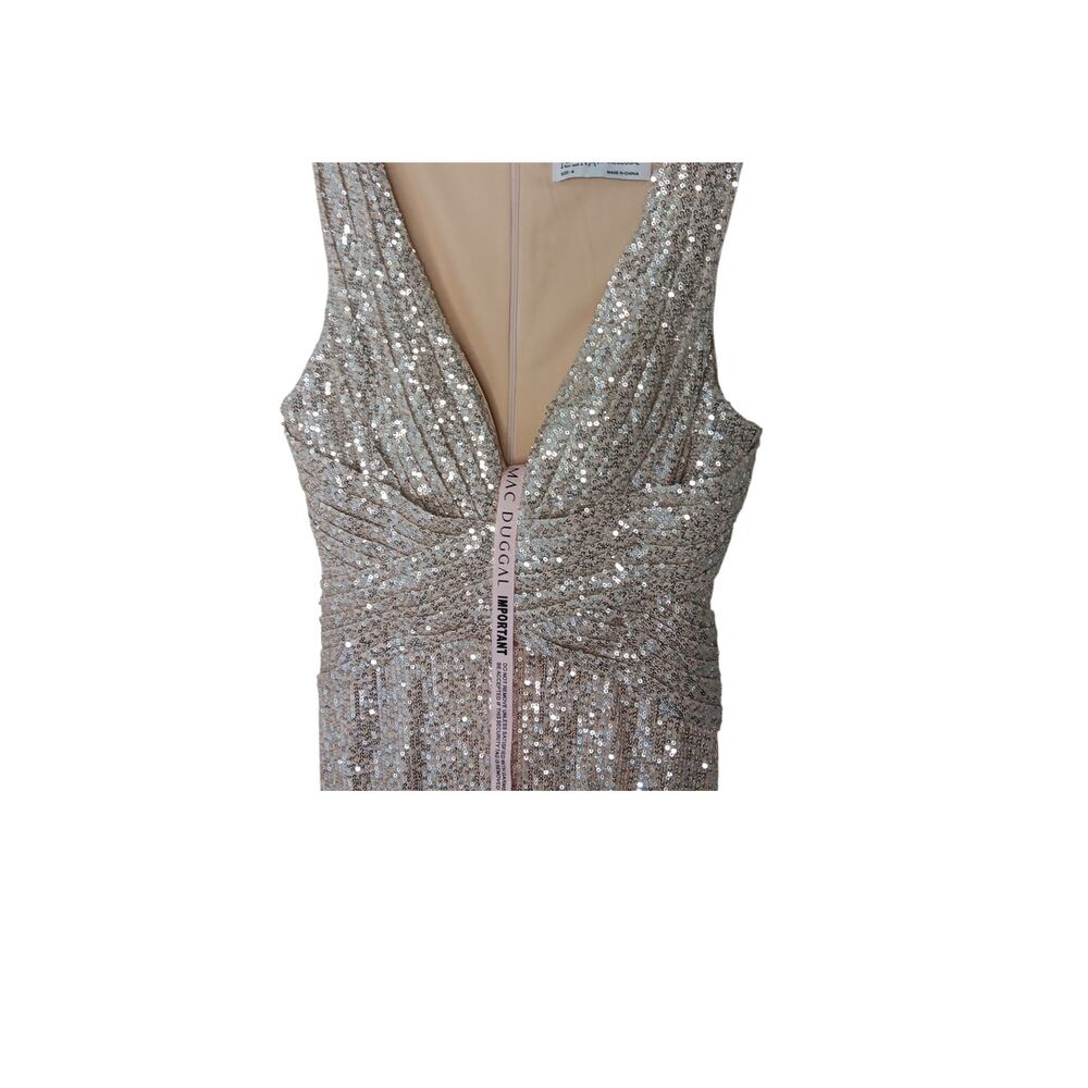 New with Tags Mac Duggal 26598 Sequin Gown Nude Gold Slit Evening Dress Size 4 - Picture 8 of 16